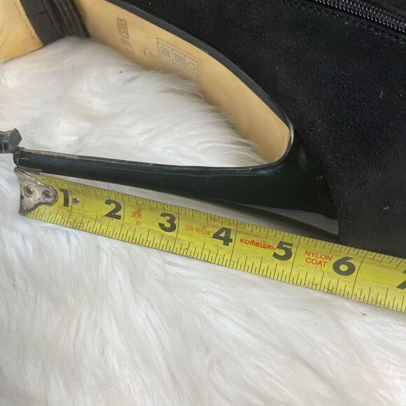 Bebe synthetic suede & lizard print hidden platform heels gold tone buckles SZ8 - Picture 10 of 13